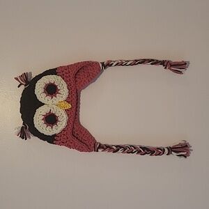 Handmade Toddler Owl Hat Pink White & Brown